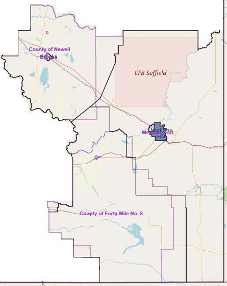 Map of Cypress County, County of 40 Mile, and County of Newell, our coverage area.